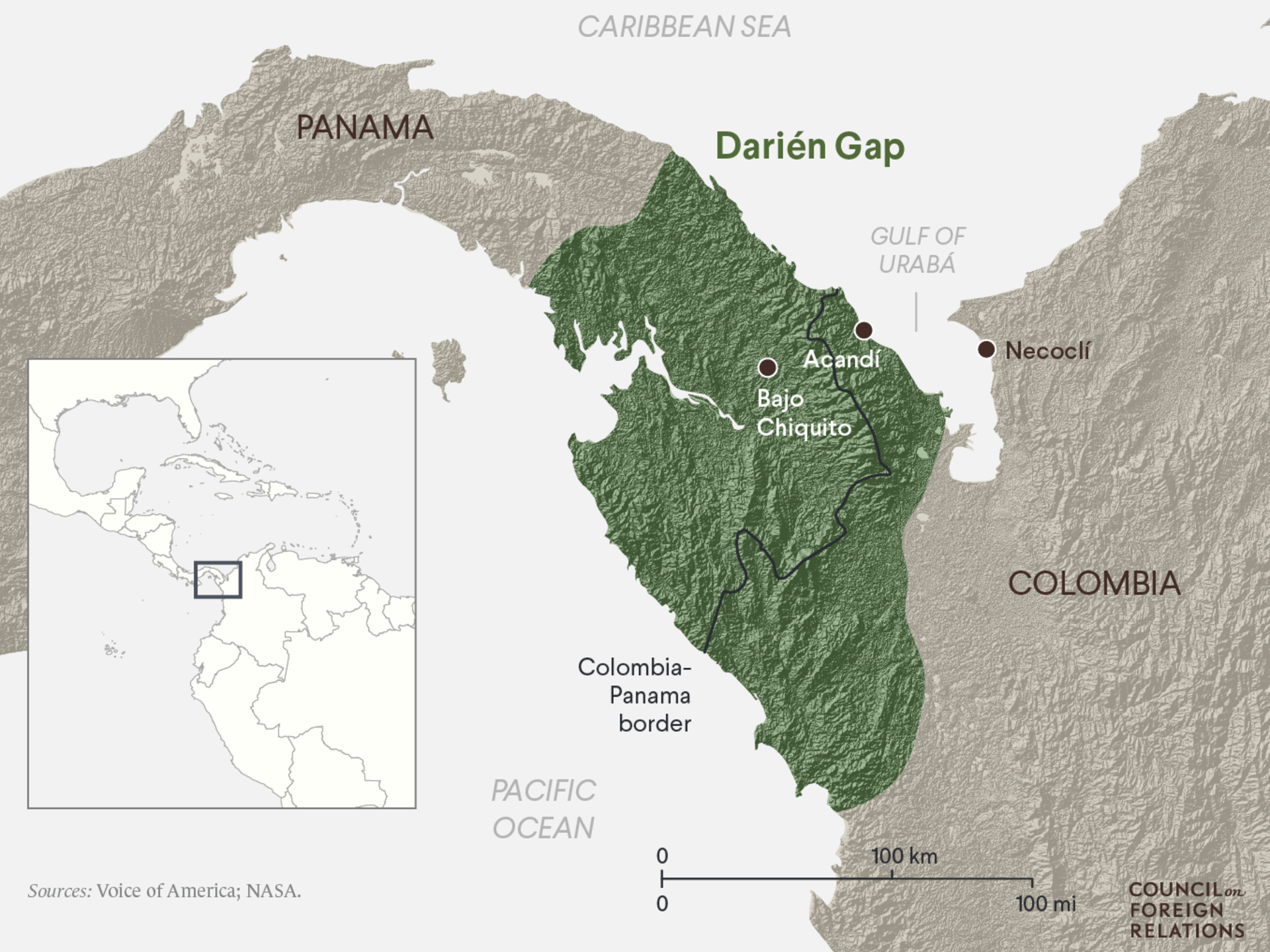 Map showing Darien Gap region.