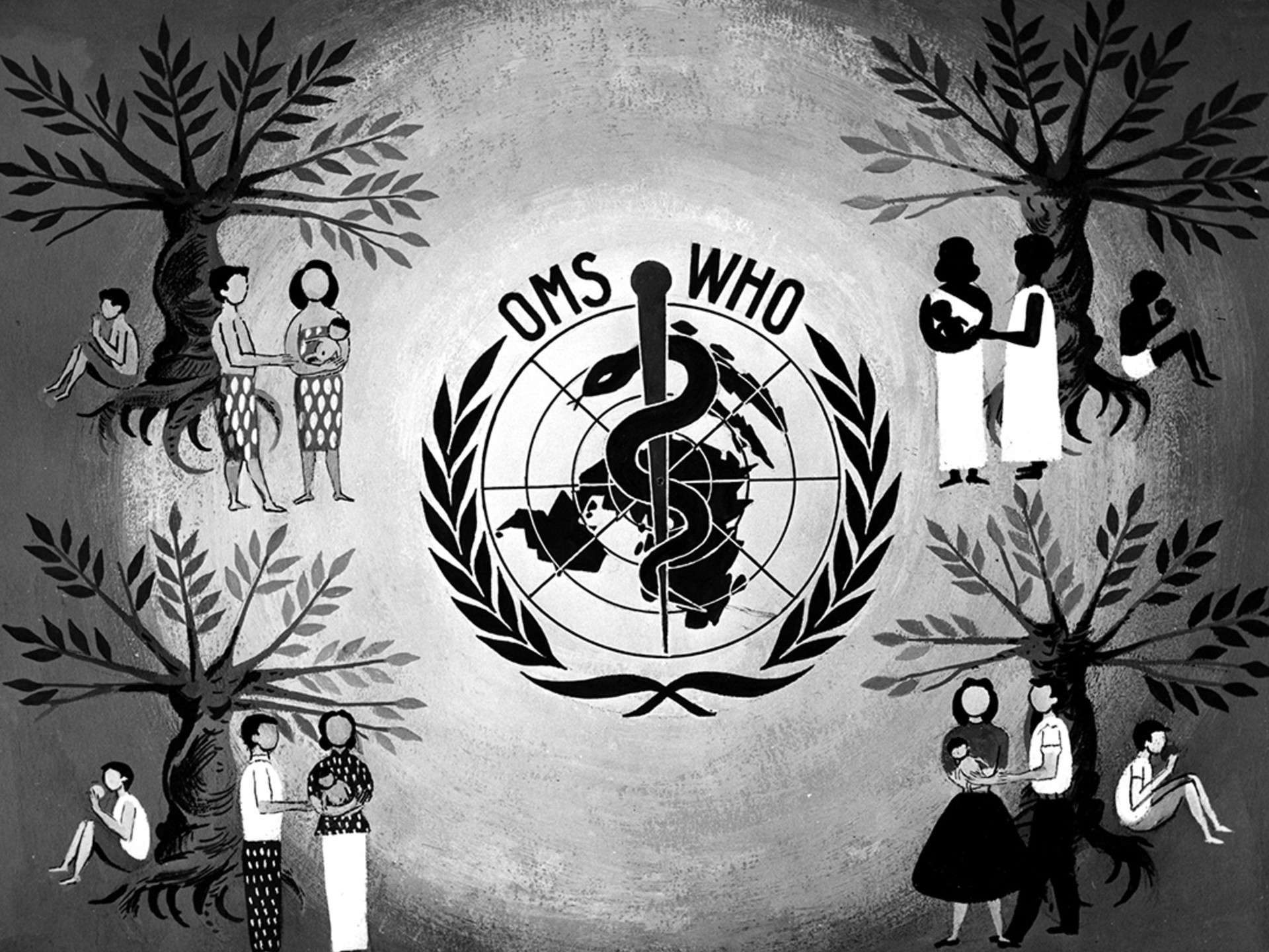 The official logo for the WHO features the UN symbol surmounted by the Rod of Asclepius, the traditional Greek symbol for medicine and healing. Universal History Archive/Universal Images Group/Getty Images
