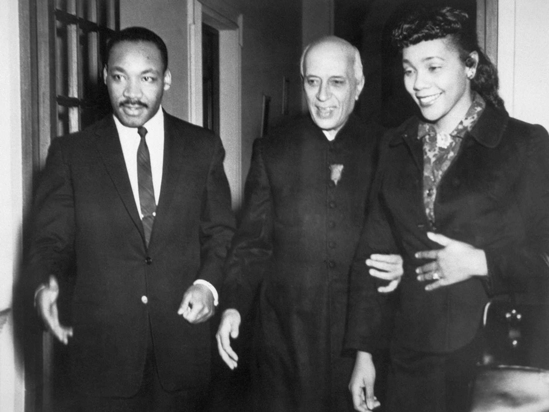 Martin Luther King Jr. and Coretta Scott King meet with Indian Prime Minister Jawaharlal Nehru. Bettmann/Getty Images